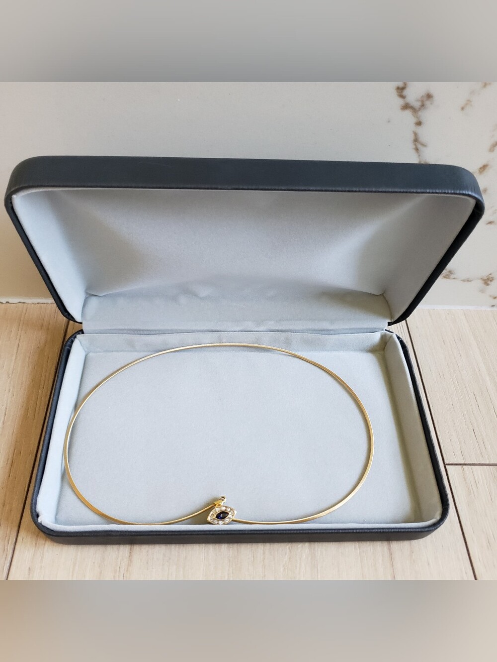 10K Gold Choker Necklace Womens Blue Genuine Sapphire Fine Jewelry